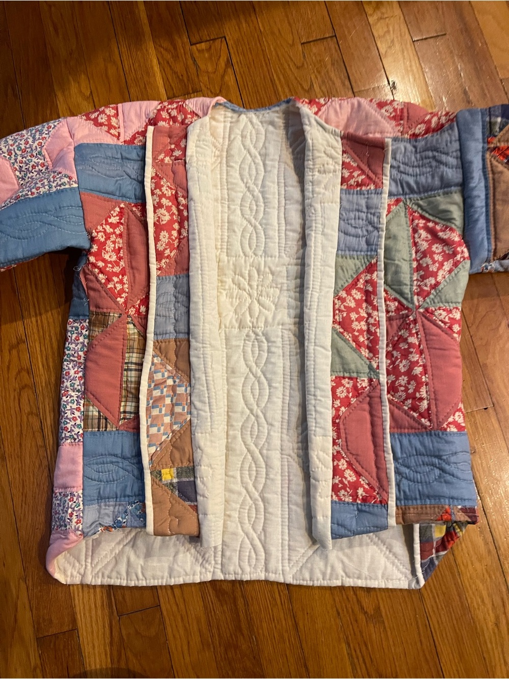 Patchwork Quilted Jacket with Pink & Blue Panels